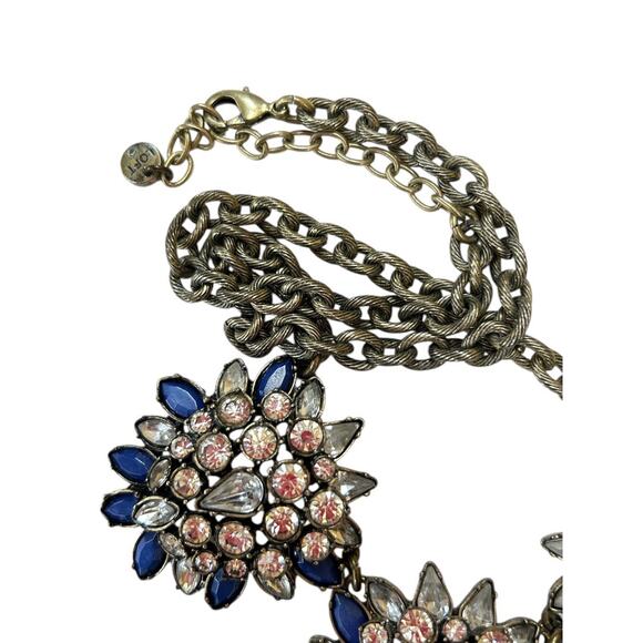 LOFT Chunky Statement Necklace Antiqued Goldtone Blue 20.5 Inch - Picture 9 of 9